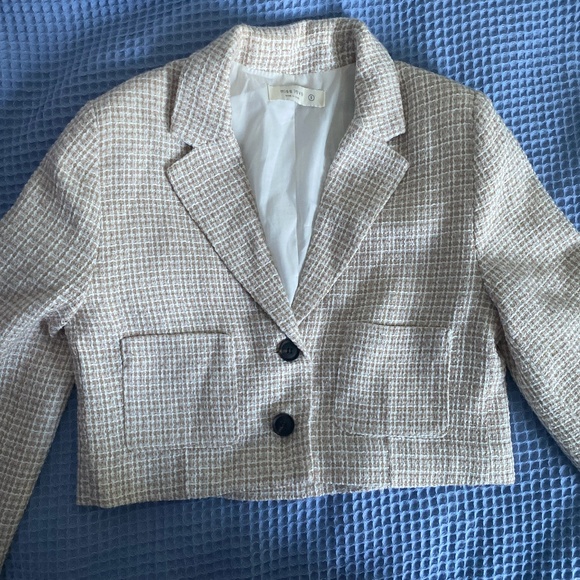 Cropped Tweed Blazer with Shoulder Pads - Picture 2 of 5